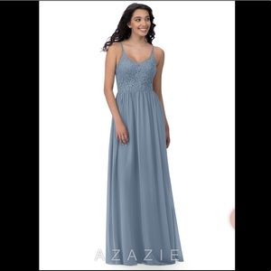 NWT Azazie Emma Dusty Blue Floor-Length Gown